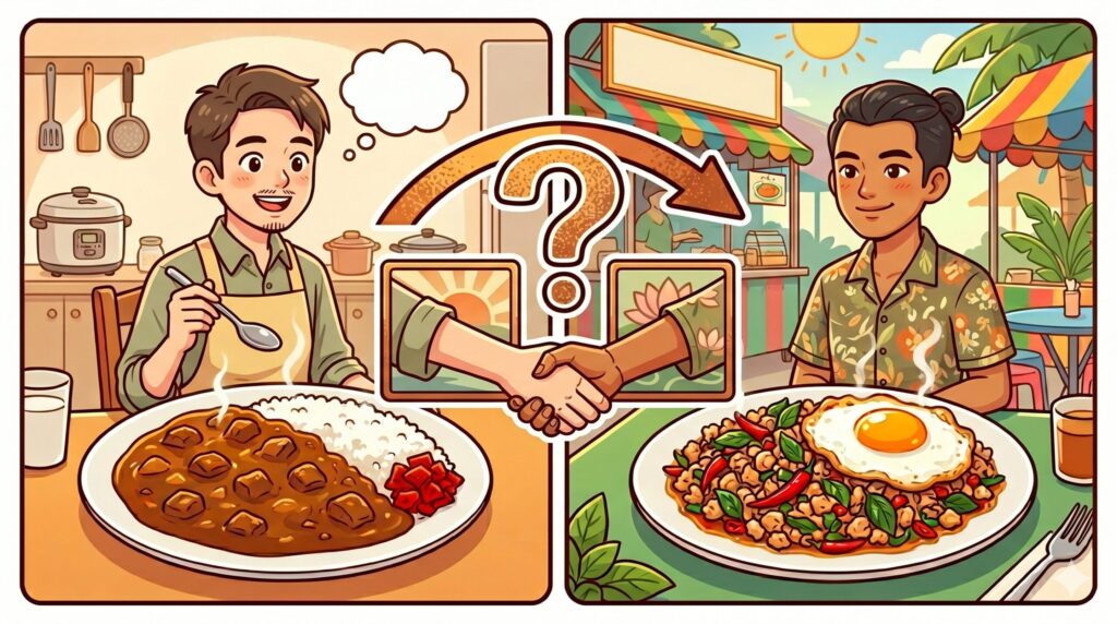日本のカレーライスとタイのガパオライス